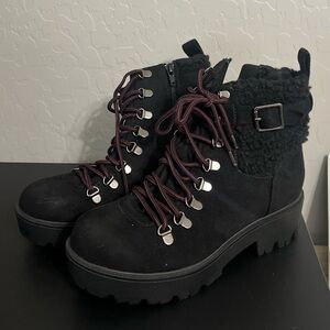 Soda Black Combat Boots with Burgundy Laces